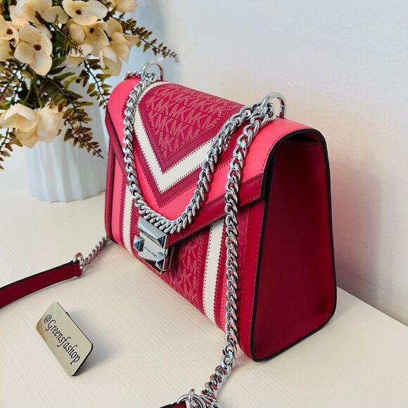 Michael Kors Whitney Medium Flap Chain Crossbody Shoulder Bag Dark Raspberry - Picture 3 of 11